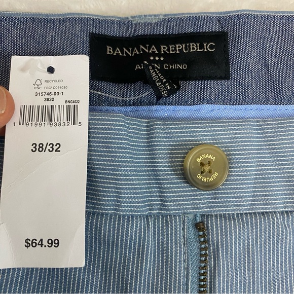 Banana Republic Dress Pants Mens 38X32 Aiden Chino Gray White Slim Fit Straight - Picture 2 of 9